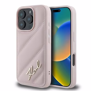 Karl Lagerfeld Quilted Signature iPhone 16 Pro Max Ümbris - Roosa