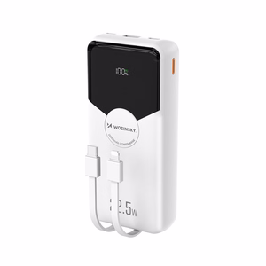 Wozinsky WFC-15W 20000mAh 22.5W PD20W akupank sisseehitatud Lightning ja USB-C kaablitega - valge