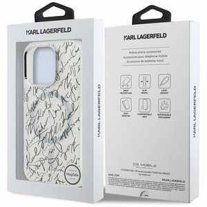 Karl Lagerfeld IML Karl Script Pattern MagSafe Ümbris jaoks iPhone 16 Pro - Valge