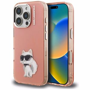 Karl Lagerfeld IML Aquarelle Choupette & Logo iPhone 16 Pro Ümbris - roosa