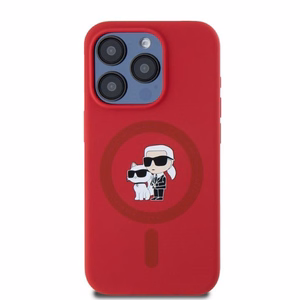 Karl Lagerfeld Silicone Karl&Choupette Heads Ring MagSafe Ümbris jaoks iPhone 15 Pro - Punane