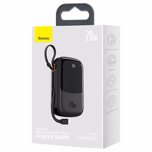 Powerbank Baseus Qpow PRO with Lightning kaabel, USB-C port and USB 20000mAh, 20W (must)