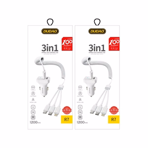 Dudao car kit charger 2x USB 2.4A + cable USB 3in1 Lightning / Type C / micro USB cable valge (R7 valge)