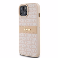 DKNY Leather Mono Stripe & Metal Logo ümbris jaoks iPhone 15 / 14 / 13 - roosa