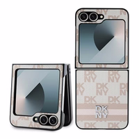 DKNY Checkered Pattern Printed Stripes Ümbris jaoks Samsung Galaxy Z Flip 6 - Roosa