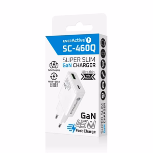 laadija GaN 1x USB-C, 1x USB Quick Charge 3.0 45W PD valge