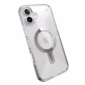 Speck Presidio Perfect-Clear Grip ClickLock & MagSafe ümbris seadmele iPhone 16 Plus, läbipaistev / kroomviimistlus / Serene Silver