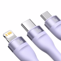 Kabel USB 3w1 Baseus Flash Series 2, USB-C + micro USB + Lightning, 100W, 1.5m (fioletowy)