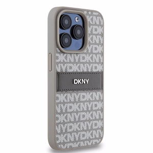 DKNY Leather Mono Stripe & Metal Logo ümbris jaoks iPhone 15 Pro - beige