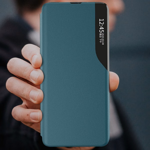 Eco Leather View Case elegantne raamaturiiuli tüüpi ümbris koos jalutusalusega Samsung Galaxy A22 4G oranžile
