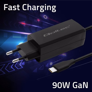 Qoltec 52420 90W GaN ülikiiret laadimist toetav laadija | 5-20V | 3-4.5A | USB-C 3.1