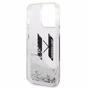 Karl Lagerfeld Liquid Glitter Big KL ümbris iPhone 14 Pro jaoks - hõbedane
