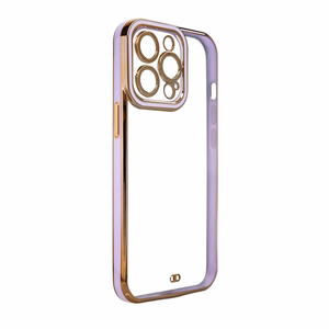 Чехол Fashion для iPhone 12 Pro гелевый с золотой рамкой фиолетовый