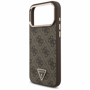 Guess PU Leather 4G Strass Triangle Logo Gold Frame MagSafe ümbris Apple iPhone 18 Pro Max telefonile, pruun