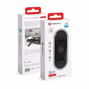 Juhtmevaba laadija Forcell F-Energy Ellipse 3w1 Qi QC 15W compatible with Apple + kaabel USB C do USB A must
