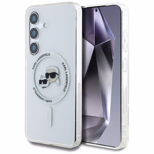 Ümbris Karl Lagerfeld Button Karl & Choupette Heads Printed Logo MagSafe Samsung Galaxy S25 valge