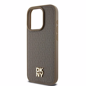 DKNY Leather Pattern Metal Logo MagSafe ümbris jaoks iPhone 14 Pro - brown