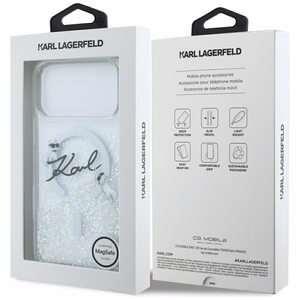 Karl Lagerfeld Liquid Glitter Karl Script Logo MagSafe Ümbris for iPhone 17 Pro Max - Clear