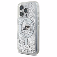 Karl Lagerfeld Liquid Glitter Karl & Choupette Head Magsafe Ümbris jaoks iPhone 16 Pro Max - Clear