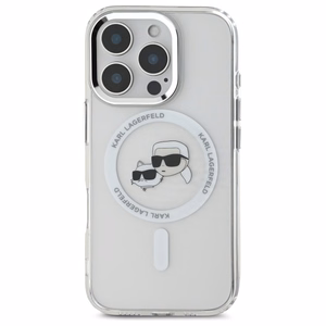 Чехол Karl Lagerfeld IML Metal Karl&Choupette Head MagSafe для iPhone 16 Pro Max (белый)