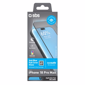 SBS Anti Blue täiskattega karastatud kaitseklaas mudelile iPhone 18 Pro Max, sinise valguse filtriga