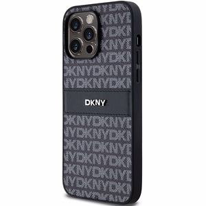 DKNY Leather Mono Stripe & Metal Logo case for iPhone 14 Pro - black