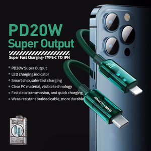 WEKOME WDC-181 Vanguard Series USB-C–Lightning laadimis- ja andmekaabel, 1 m, PD 20 W, roheline