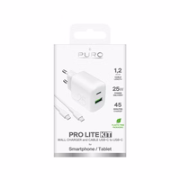 Puro PROLITE 25W USB-A / USB-C wall laadija + USB-C - USB-C kaabel 1.2m - valge