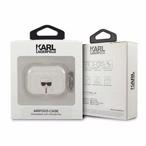 Karl Lagerfeld KLAPUKHGS AirPods Pro ümbris Glitter Karl's Head – hõbe