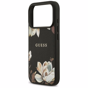 Guess Grained Flowers Classic Logo MagSafe ümbris jaoks iPhone 17 Pro - must