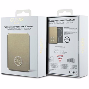 Guess MagSafe 4G Strassed Metal Logo induktiivne akupank 15W 5000mAh - kuldne