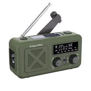 Kruger&Matz kaasaskantav päikeseenergial töötav SOS-hädaabiraadio, 2000 mAh akupanga, taskulambi ja dünamoga