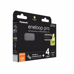 Laetavad patareid PANASONIC ENELOOP PRO AAA 930 mAh 4 tk + ümbris (BK-4HCDE/4CP+CASE)