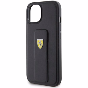 Ferrari Grip Stand Metal Logo ümbris jaoks iPhone 15 - must