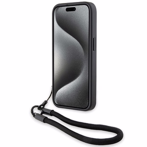 BMW Signature Leather Wordmark Cord ümbris jaoks iPhone 15 Pro - must