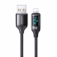 USAMS Punutud kaabel U78 lightning 1.2mLED 2.4A Fast Charging must/black SJ543USB01 (US-SJ543)