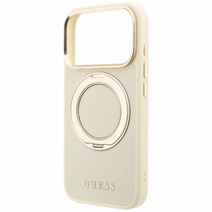 Guess Ring Stand 360 Grained Classic Logo MagSafe ümbris iPhone 18 Pro Max / 17 Pro Max – beež