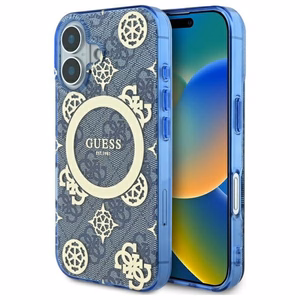 Guess IML Peony jaoks 4G Background MagSafe ümbris jaoks iPhone 16 - sinine