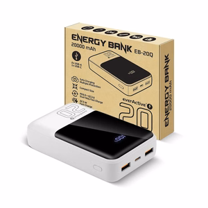 Välisaku 20 000mAh, 2x USB, 1x USB-C 22,5W, QC4+, LCD ekraan, valge