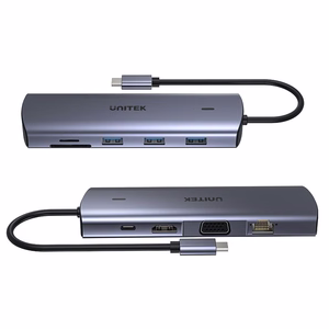 UNITEK Хаб USB-C 9-в-1, HDMI, VGA, SD, RJ45, PD 100W