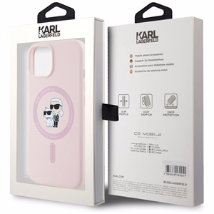 Karl Lagerfeld Silicone Karl&Choupette MagSafe iPhone 15 Ümbris - Roosa