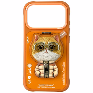 Nimmy Cool&Cute 2.0 Cat Ümbris jaoks iPhone 17 Pro with Magnetic Hanger - oranž
