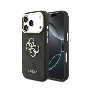 Guess PU Leather 4G Metal Logo Gold Frame ümbris Apple iPhone 18 Pro Max telefonile, must