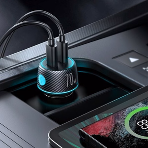 Autolaadija Joyroom „JR-CCN02" must 70W (2xUSB-C) LED-valgusega