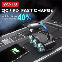 Auto Cigarette Lighter Pesa Splitter LM21 - 3 sockets + USB + tüüp C - QC 3.0 PD 3A 122W koos ekraan and kaabel