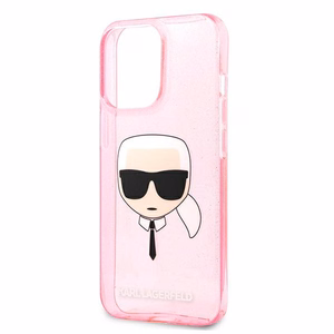 Karl Lagerfeld Glitter Karl's Head чехол для iPhone 13 Pro Max - розовый