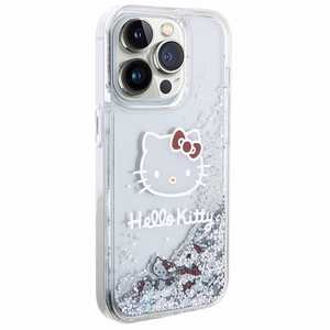 Hello Kitty Liquid Glitter Charms Kitty Head ümbris jaoks iPhone 14 Pro - hõbedane
