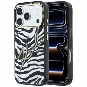 Karl Lagerfeld IML Signature Zebra Glitter MagSafe ümbris mudelile iPhone 17 Pro / 18 Pro – kuldne