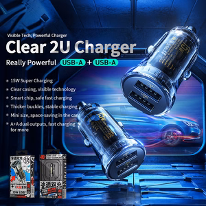 WEKOME WP-C40 Vanguard Series autolaadija, 2 × USB-A, 15 W, must ja läbipaistev