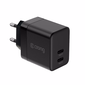 Crong Ultra Compact GaN seinalaadija, 2 × USB-C, 35 W, PD 3.0, PPS, must